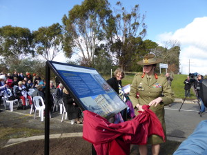 Maj. General Simone Wilkie unveils the commemorative plaque at the entrance to the Avenue